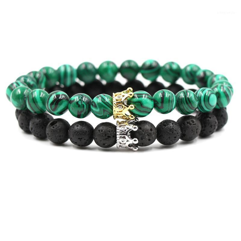 

Pcs/set 8mm Stone Bead Bracelet Pave CZ Golden Silve Flower Crown 7 Style Bracelets For Women&Men Noble Jewelry Gift Beaded, Strands, Black