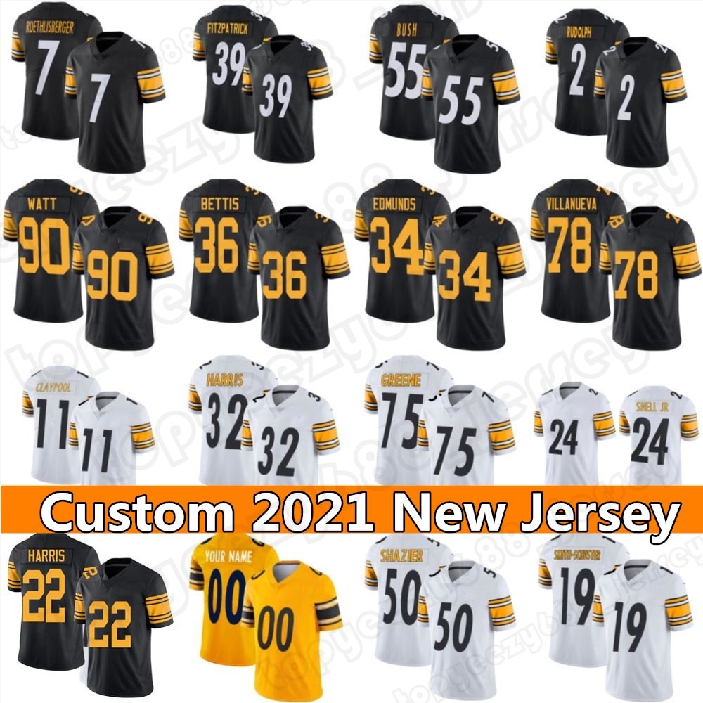 

Custom 90 T.J. Watt 22 Najee Harris 11 Chase Claypool Pittsburgh Football Jersey 19 JuJu Smith-Schuster Steeler Ben Roethlisberger James Conner Mens Women Youth, Yellow
