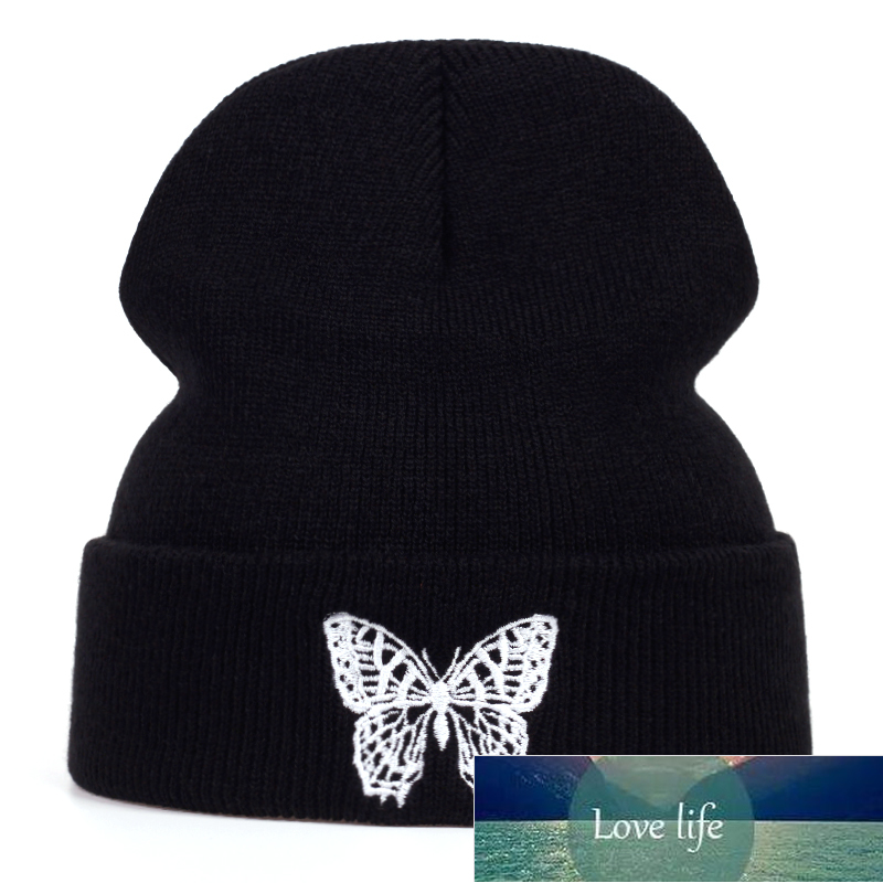

Butterfly Embroidery Beanie Hat New Unisex Winter Hats Women Men Solid Autumn Beanies Knitted Hats Skullcap Hip Hop Wool Hats Factory price expert design Quality, White