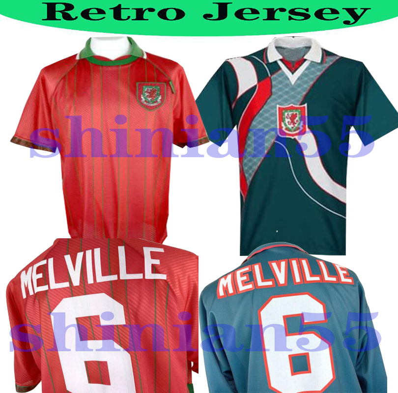 

1994 Wales retro melville soccer jersey 1995 1996 Giggs Hughes Saunders Rush Boden Speed vintage classic football shirt, Black;yellow