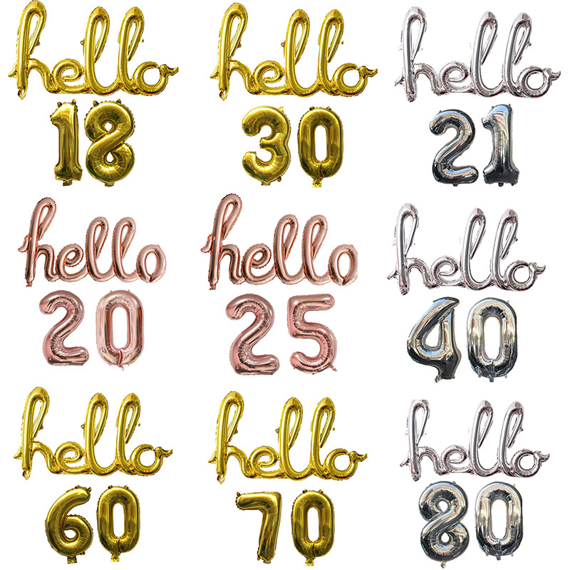 

Gold Silver Hello Foil Balloons with 16inch Number Balloon Birthday 18 21 25 30 40 50 Years Old Birthday Party Decorations 3pcs, As described