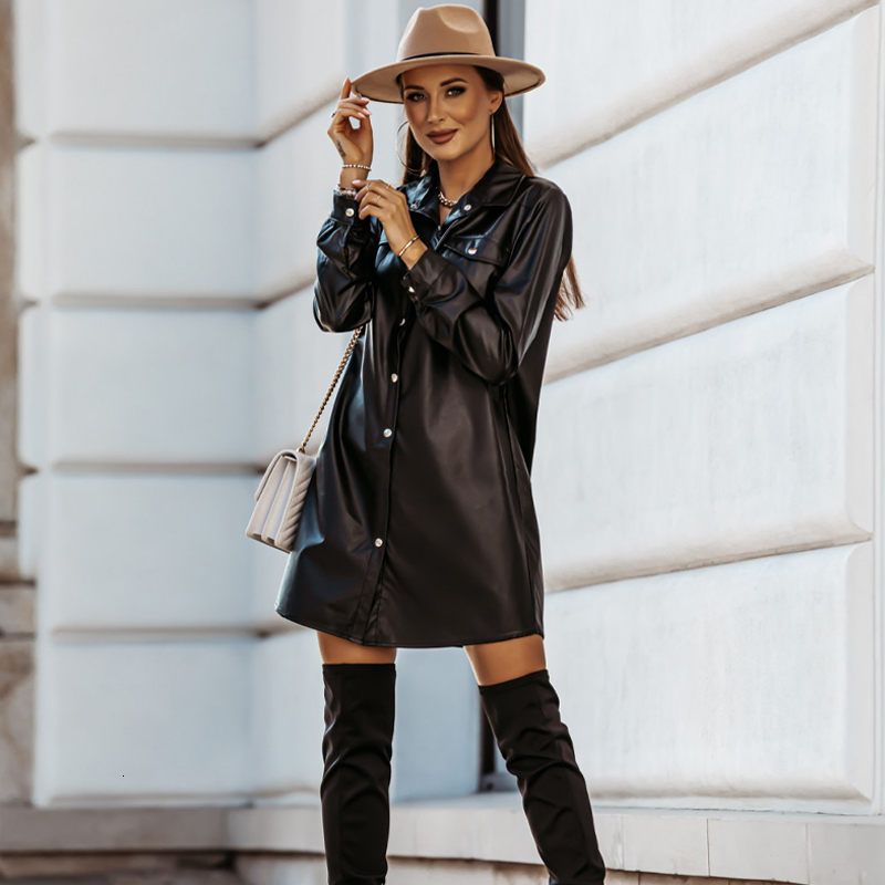 

2021 New Vintage Front Pockets Staight Party Long Sleeve Turn Down Collar Solid Elegant Casual Autumn Women U603, Black