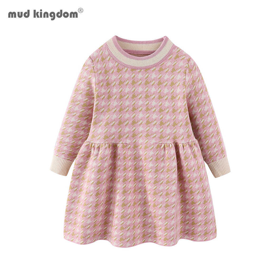 

Mudkingdom Toddler Girls Houndstooth Sweater Dress Pullover Knit Baby Clothes for Girl 210615, Red