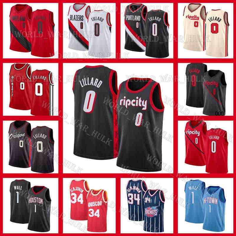 

Damian 0 Lillard Jersey John 1 Wall Blazers's Hakeem 34 Olajuwon Basketball Jerseys 75th 22 21 Portland's Anniversary City Trail Black White Red edition Mens 2021 2022, Men 75th jersey
