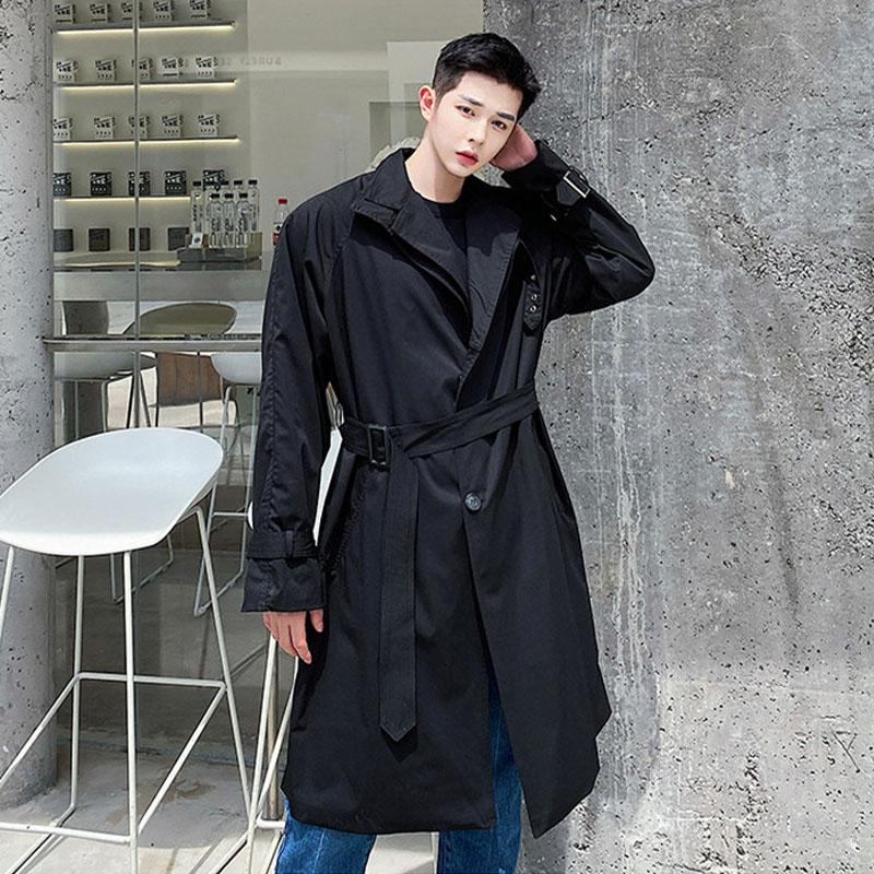 

Men's Trench Coats Male Women Vintage Fashion Long Jacket Khaki Black Outerwear Men Double Collar Loose Trenchcoat, S96 khaki