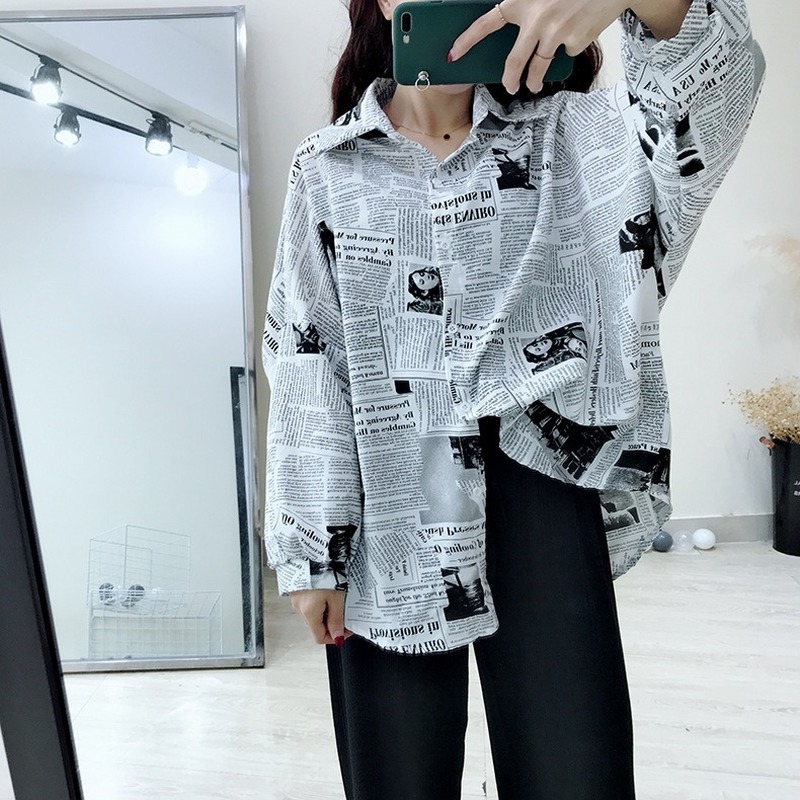 

2021 New Women Print Letter Blouse Elegant Formal Long Sleeve White Shirts Office Lady Fashion Female Turn Down Collar Chemise Clothing Rdxn