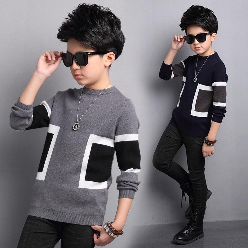 

Kids Boys Sweater Children For Teenager Student O-Neck Warm Pullover Knitted Sweaters Clothes 4 5 6 7 8 9 10 11 14T Cardigan, Blue