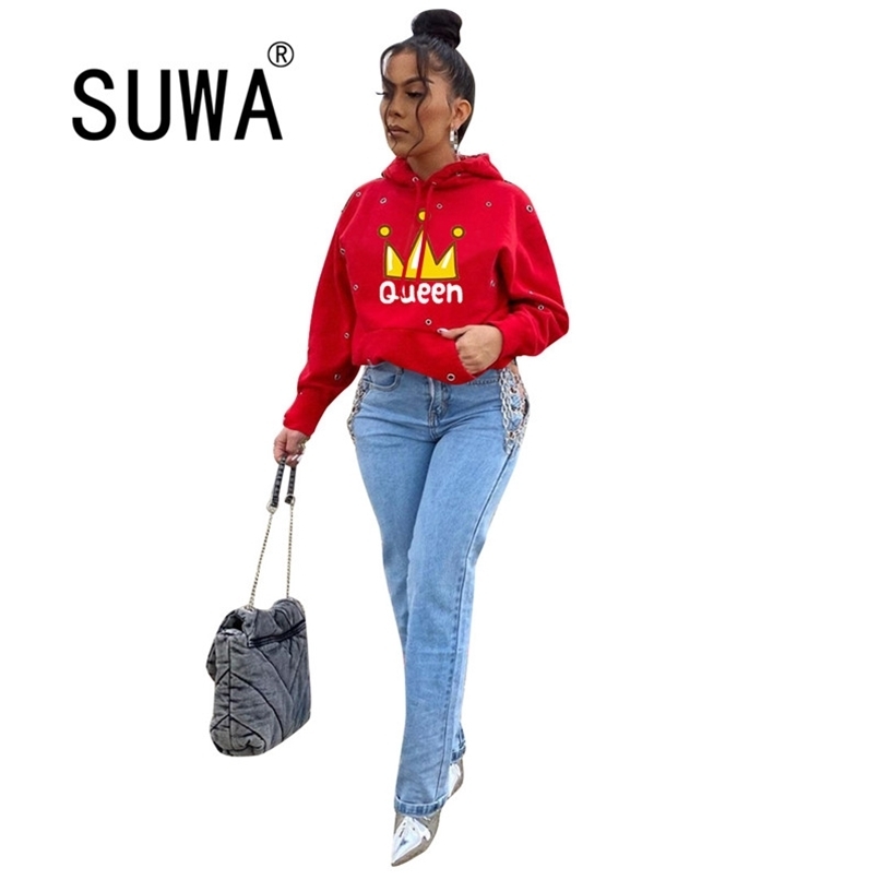 

Winter Women Hoodies Fashion QUEEN Printed Hooded Sweatshirt Harajuku Plus Size Long Sleeve Female Tracksuit Tops Wholesale 210525, Black