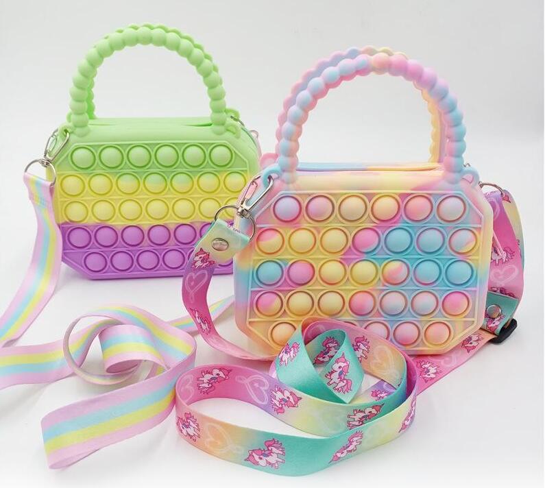 

Hot Fashion Fidget Toys Push Bubbles Toy Coin Purse Wallet Ladies Bag Silica Simple Dimple Crossbody Bags For Girls Favor, As pic