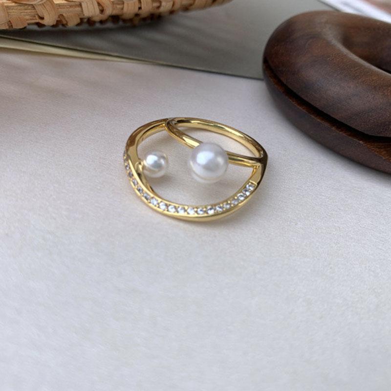 Wedding Rings Punk Gold Color Irregular Geometric Ring For Women Girl Copper Zircon Pearl Joint Statement Party Jewelry-image-704301644