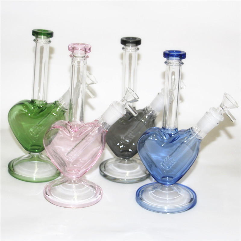 9 Inch Smoke beautiful love hookah Water Pipe heart shaped glass bongs oil rig thickness for smoking bong with bowl downstem