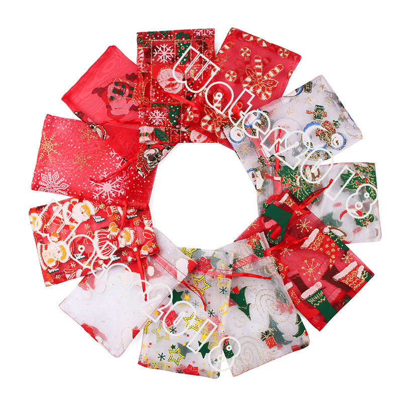

Christmas Jewelry Bags Gift Wrap Organza Jewelrys Wedding Party Xmas Gifts Bages Packing Bag With Drawstring 5*7inch