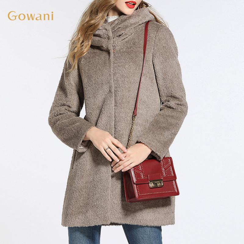 

Women's Wool & Blends Gowani Alpaca Blend Hooded Warm High Quality Elegant Retro Brown Winter Women Long Woolen Coat, Gray