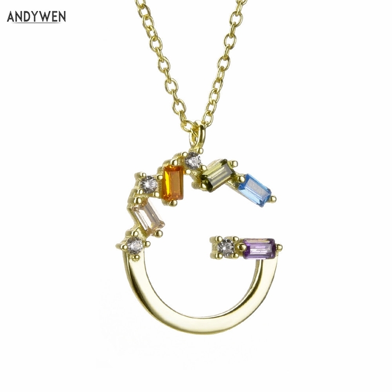 

ANDYWEN 925 Sterling Silver Small G K Letter Colorful Pendant Long Chain Women Name Birthday Gift For Fashion Girls in 2020