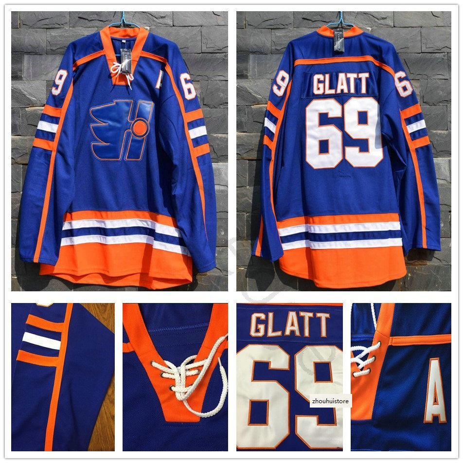 

Doug The Thug #96 Glatt Goon Halifax Highlanders Hockey Jersey New Stitched Sewn Blue Color Jerseys Free Fast Shipping, Black;red