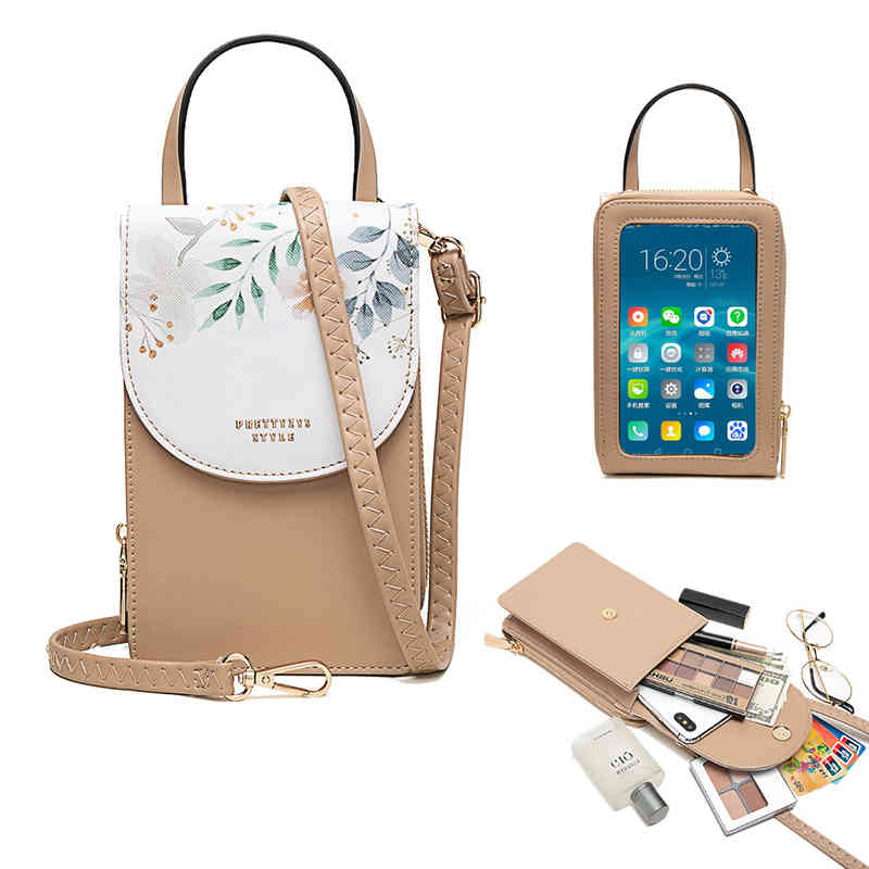 

New Touchscreen Mobile Phone Female Task Mode Printing Soft Learn Women Messenger Purse Casual Ladies Single Shoulder Bag, Brown.