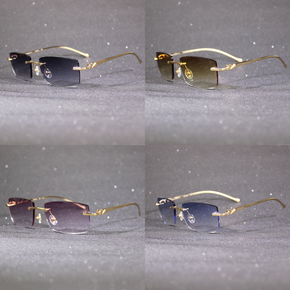 

Rimless Sunglasses For Men and Women Luxury Carter Glasses Frame with Panther Decoration Classic Trendy Eyewear Male Female X0716
