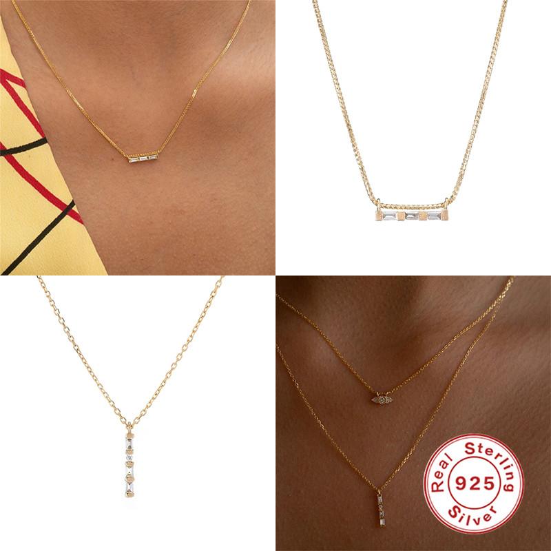 

Chains MC 925 Sterling Silver Square Pendant Long Chain Necklace Ins Fashion Sweater Simple Jewelry For Women Collar