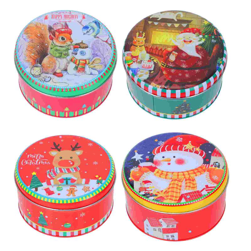 

Gift Wrap 4Pcs Cookie Storage Boxes Tinplate Containers Packaging Cases