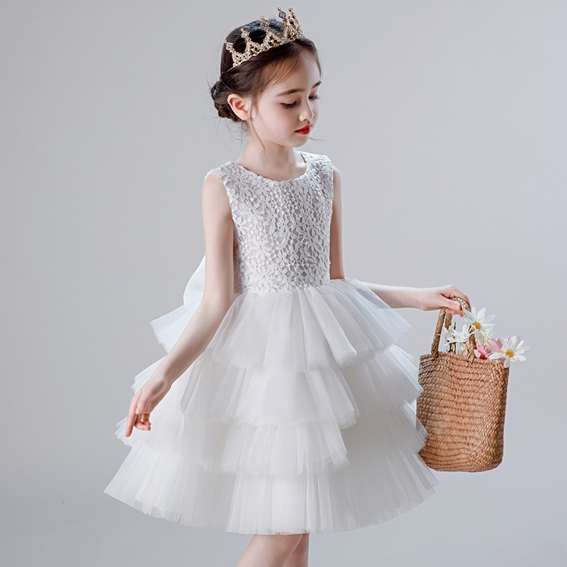 

Girls' baby puffy dress one year old summer foreign style children's mesh cake princess skirt, White
