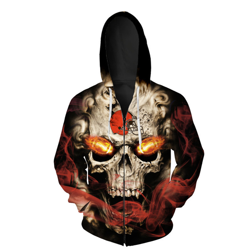 

2021 Cleveland Men' cool football sportswear Splash ink paint red helmet print Browns 3D Zipper Hoodies, 21306