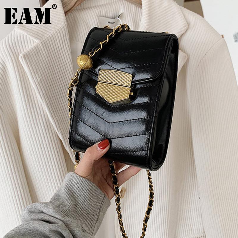 

[EAM] Women New Retro Mini Phone Bag PU Leather Flap Personality All-match Crossbody Shoulder Bag Fashion Tide 2021 18A1395, Black
