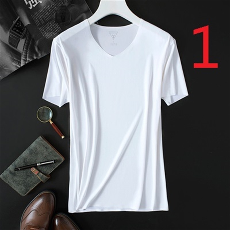 

2021 New Men's Short-sleeved T-shirt Ice Silk Trend Korean Slim Summer Striped Half Sleeve 9wwy