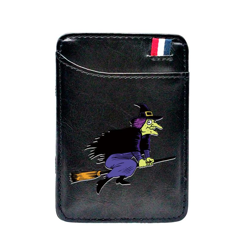 

Card Holders Classic Halloween Witch Black Magic Wallet Men Women Mini Money Clips High Quality Leather Short Purse Gifts