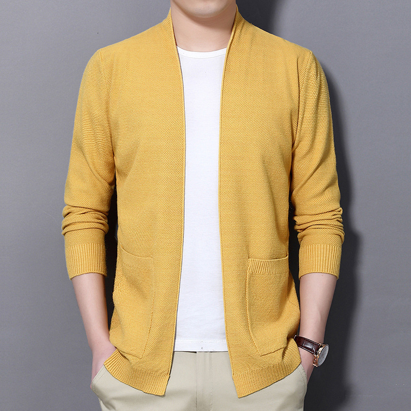 

2021 New Men Fashion Up Knitwear Sweater Mens Spring Autumn Thin Solid Sweatercoat v Neck Casual Male Knitted Cardigan B9zz, Yellow
