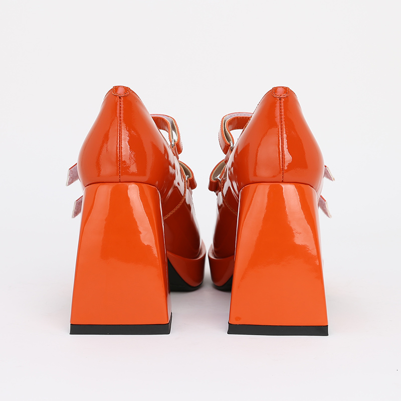 

sandals womans new mary janes square heel genuine leather toe super high shallow pumps platform orange lady footwear au7y, Black
