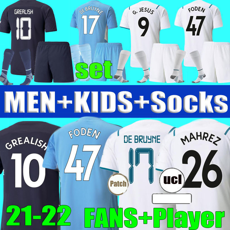 

GREALISH DE BRUYNE soccer jerseys Manchester 21 22 fans player version STERLING FERRAN FODEN City 2021 2022 man MAHREZ football shirts men + kids kit sets uniform, 21/22 4th
