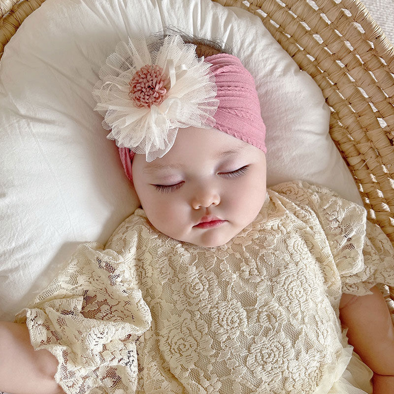 

A985 Europe Fashion Infant Baby Girl Soft Nylon Headband Lace Flower Hairband Cute Girls Princess Children Headwrap, Purplish red