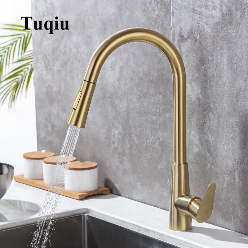 

2021 New Black Out Brushed Gold Pull Down Kitchen Rotating Sink Faucet Mixer Tap Sus 304 8l9i