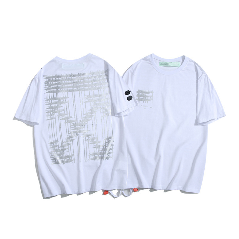 

Chao Brand Off Style White Industrial Building Graffiti Back Arrstyle Short Sleeve T-shirt