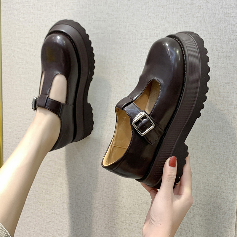 

Small leather shoes female British 2022 spring new Mori girl Japanese wild black retro Mary Jane shoes word buckle, Brown