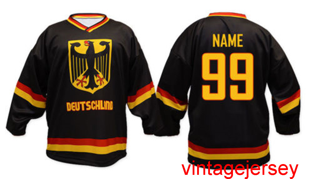 

Team Germany Deutschland Ice Hockey Jersey Men's Embroidery Stitched Customize any number and name Jerseys, Black