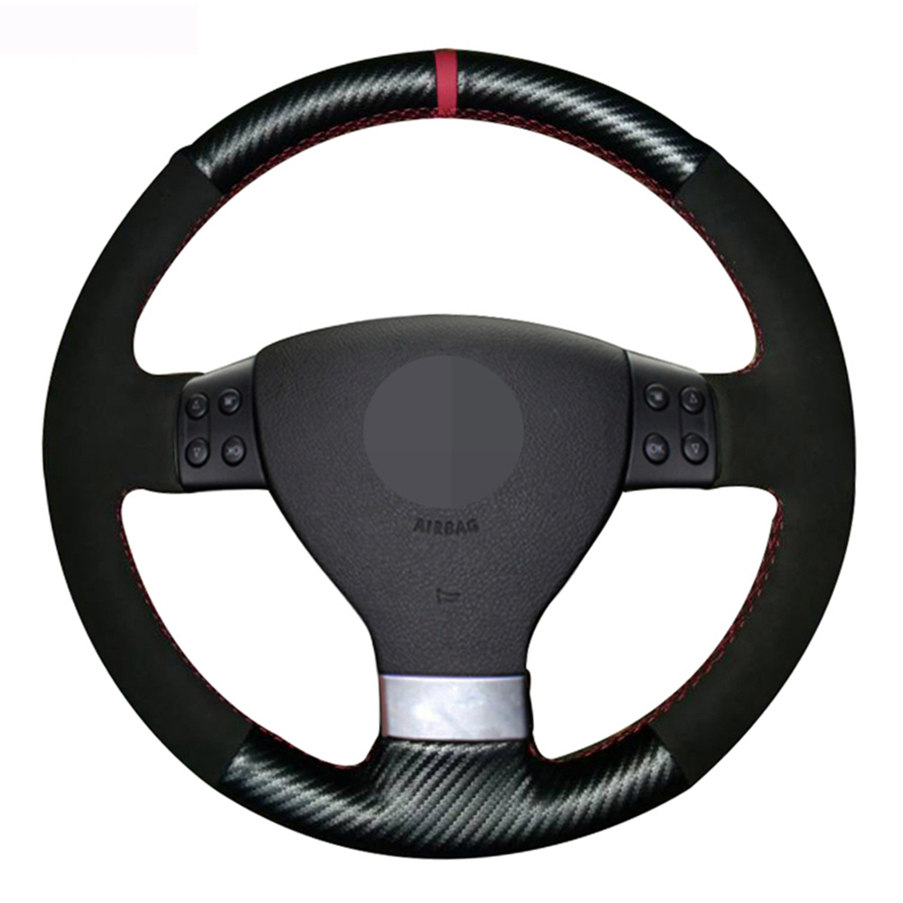 

Black Suede Carbon Fiber Leather Car Steering Wheel Cover For Volkswagen Golf 5 Mk5 VW Passat B6 Jetta 5 Mk5 Tiguan 2007-2011