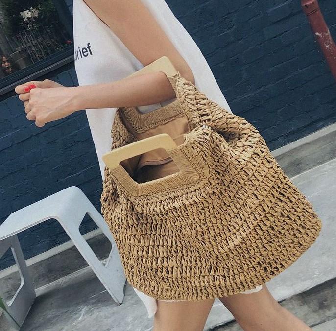 

Evening Bags Casual Rattan Large Capacity Tote For Women Wicker Woven Wooden Handbags Summer Beach Straw Bag Lady Big Purses Travel Sac 2021
