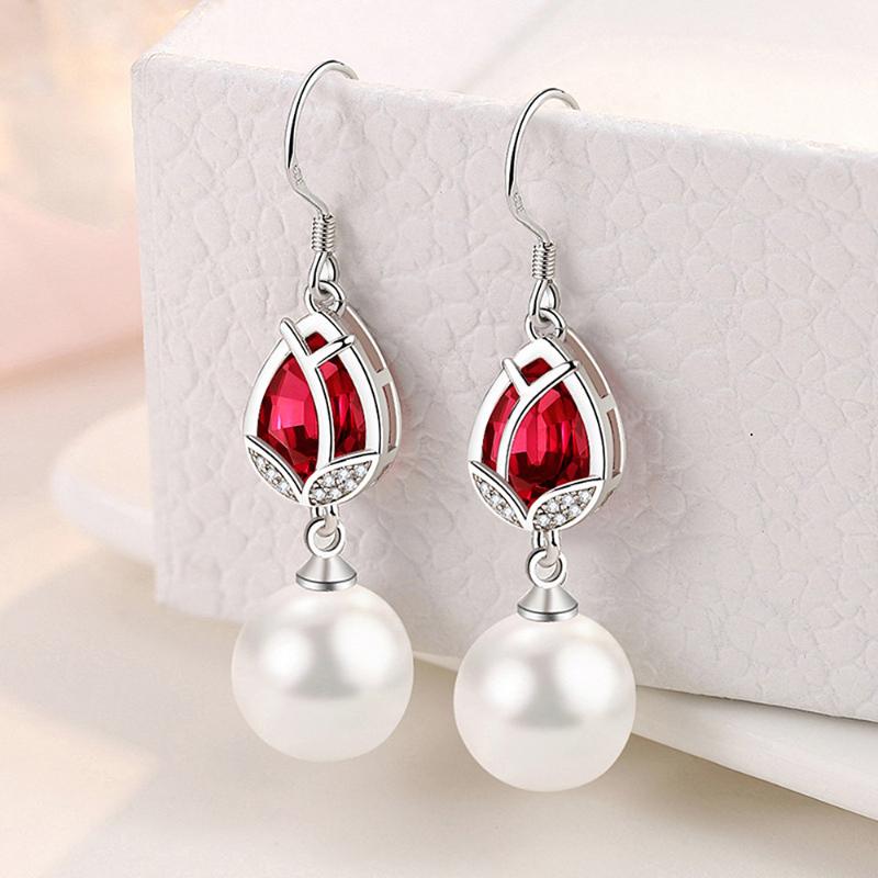 

Dangle & Chandelier Rose Red Crystal &White Pearl Ruby Zircon Diamonds Gemstones Drop Earrings For Women 14k Gold Silver Color Jewelry Brinc