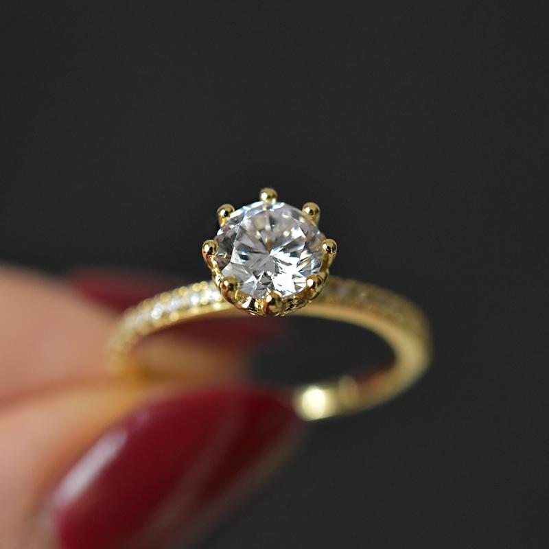 

Wedding Rings Cute Female White Round Crystal One Ring Charm Yellow Gold Silver Color Engagement Luxury Zircon For Women, Slivery;golden