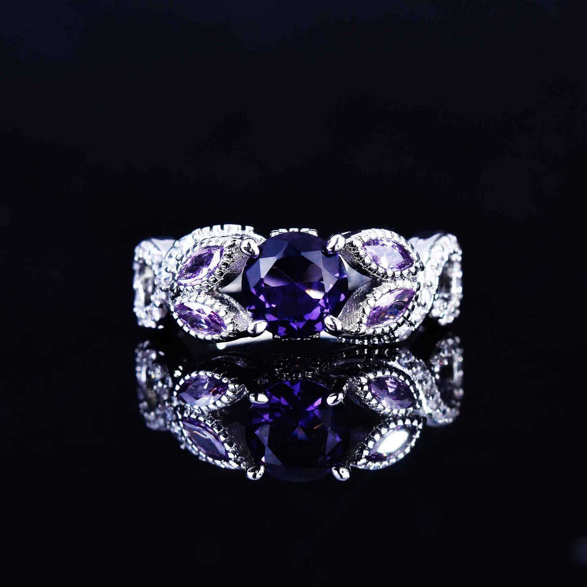

Thousands of new Amethyst ring inlaid with diamond engagement ring single wedding rhinestone gold plated fashion men beautiful rings