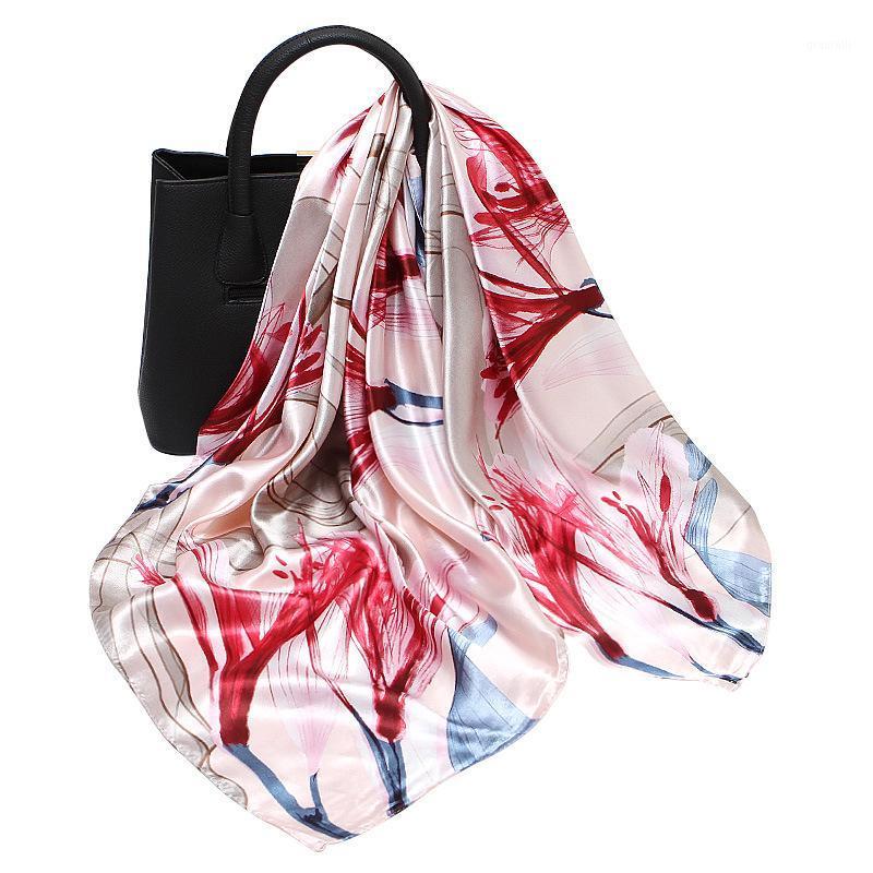 

90cm Square Scarf Women Spring And Summer Thin Silk Korean Fashion Wild Western Decorative Sunscreen Scarves, Blue;gray