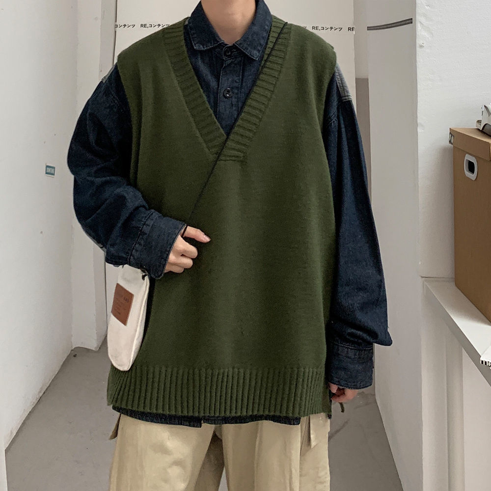

2021 New Men's Fashion Without Sleeves Sweater in Warm Knitting Vest 6 Colour Jacket More Size M-2xl Ih76, Black