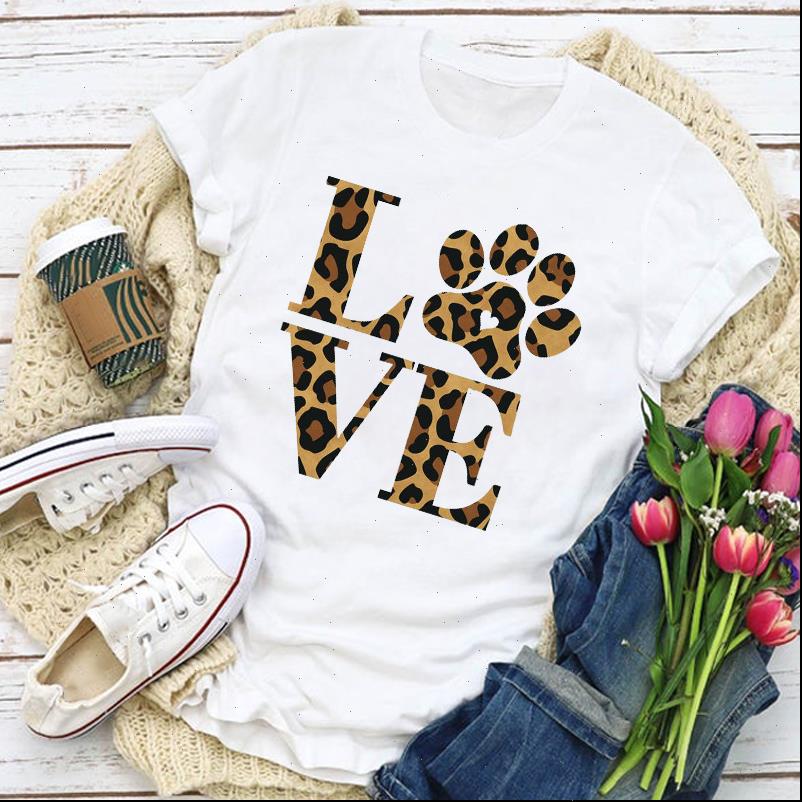 

women t shirts graphic leopard dog paw letter printed fashion summer shirt womens clothing lady clothes tee, White