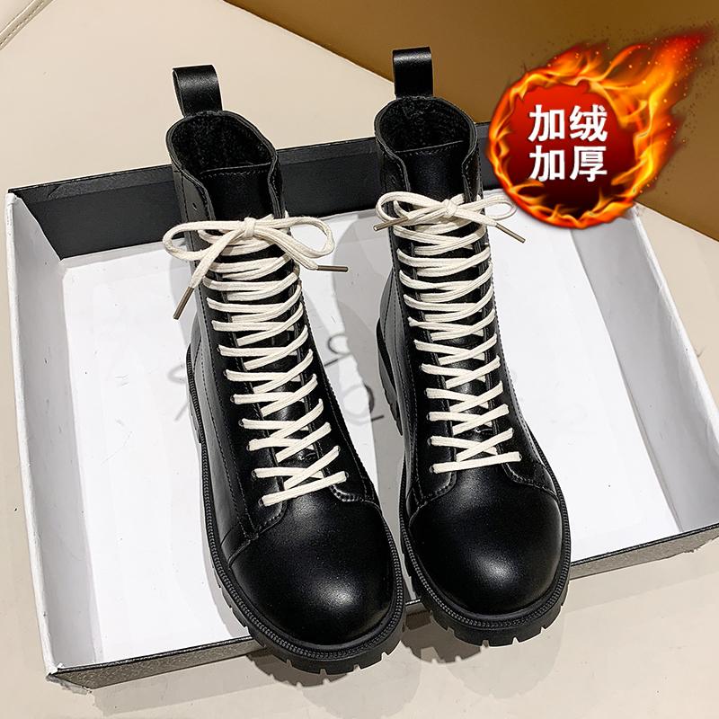 

Boots Botas Women's Motorcycle Ankle Wedge Lace Up Platform Spring Black Leather Oxford Shoes 2021 Mujer