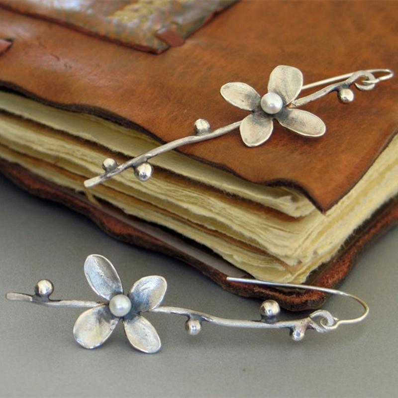 

Dangle & Chandelier Simple Bohemia Flower Branch Earrings Female Statement Drop Party Fashion Jewelry For Women Wholesale, Silver
