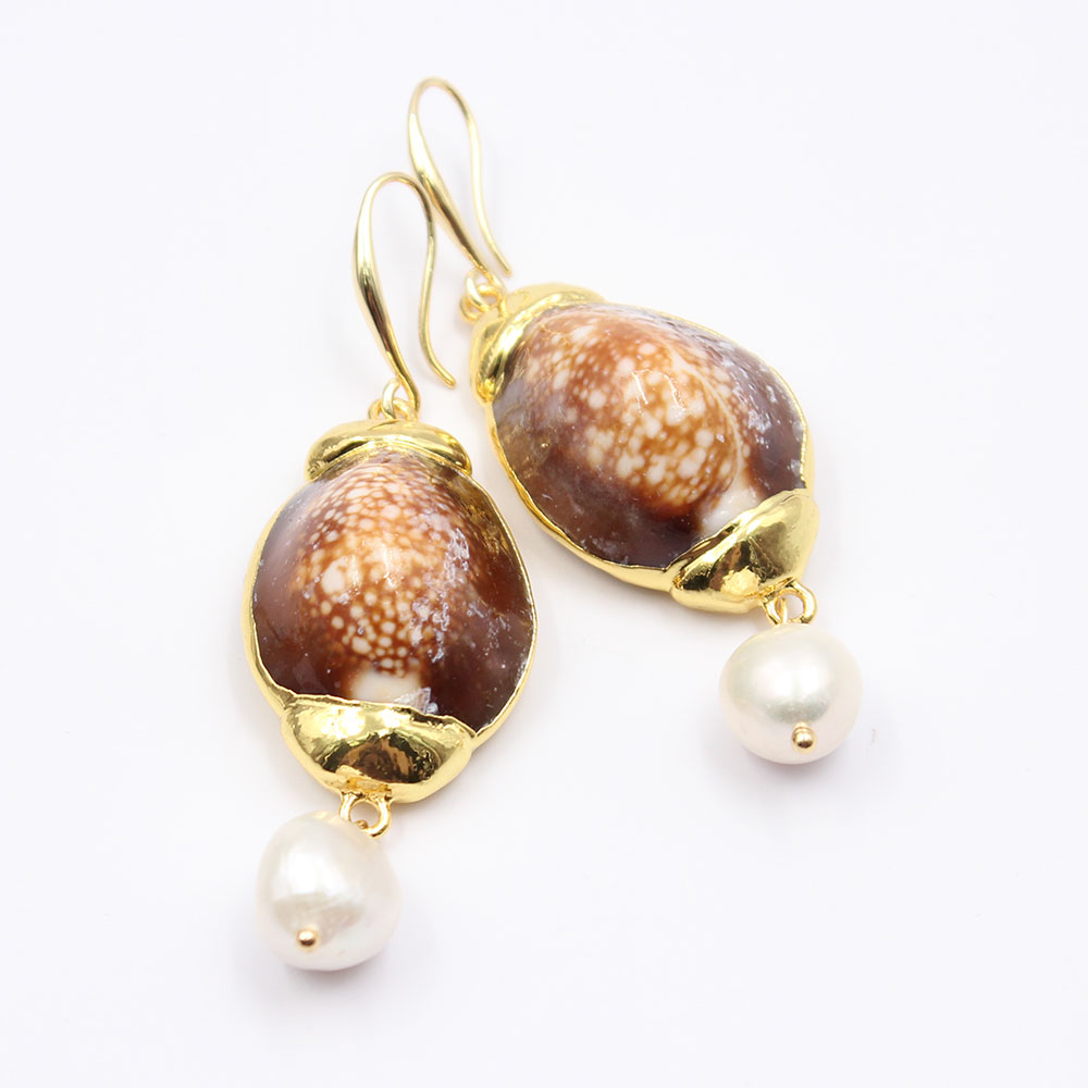 

GuaiGuai Jewelry Natural White Baroque Pearl Teardrop Shape Gold Plated Sea Shell Hook Earrings Handmade For Women Fashion Jewelry