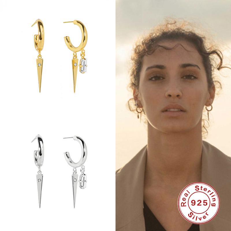 

Stud Aide Punk Earrings 925 Sterling Silver Hanging Rivet Cone Pendant For Fashion Women Party Accessories Jewelry Gift