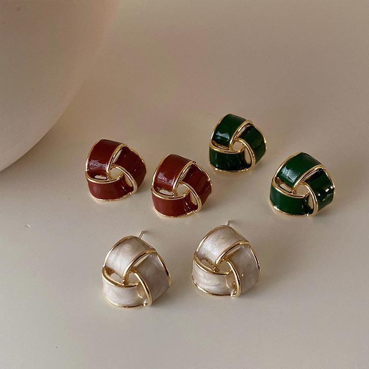 

Stud Vintage Trendy Simplicity Creative Pierced Bend Metal Drop Glaze Earrings For Women Jewelry Accessories 2022 Fashion, Golden;silver