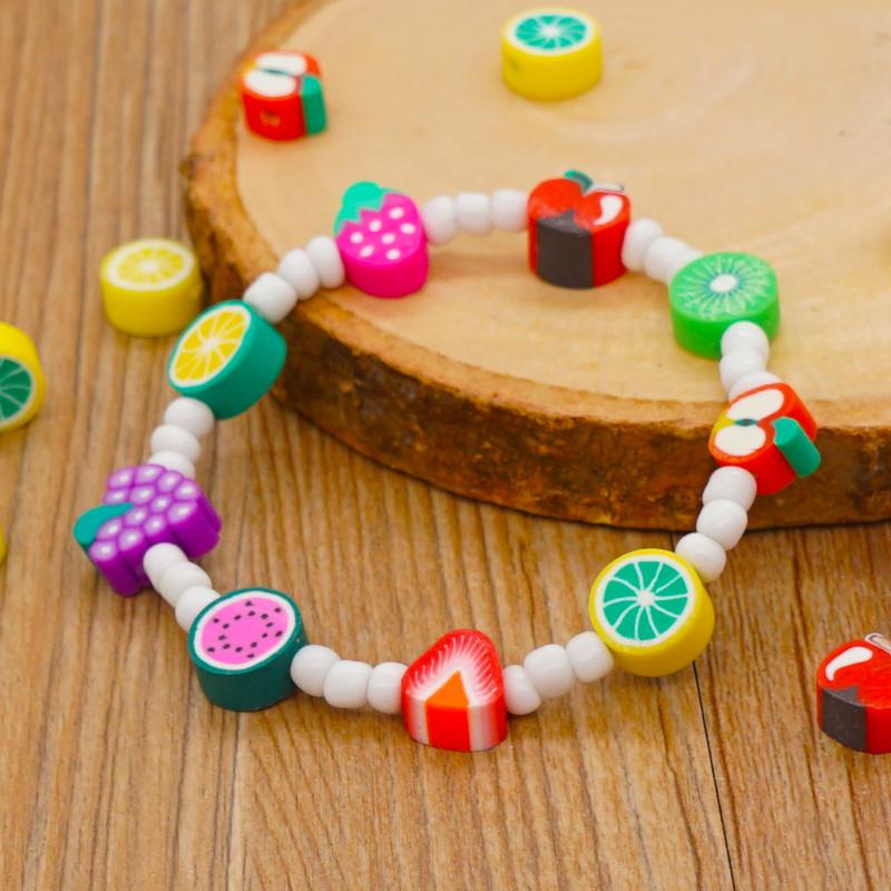 

Beaded, Strands 2021 Romantic And Cute White Glass Rice Bead Bracelet Ins Rainbow Mixed Soft Pottery Sweet Fruit Women's Jewelry